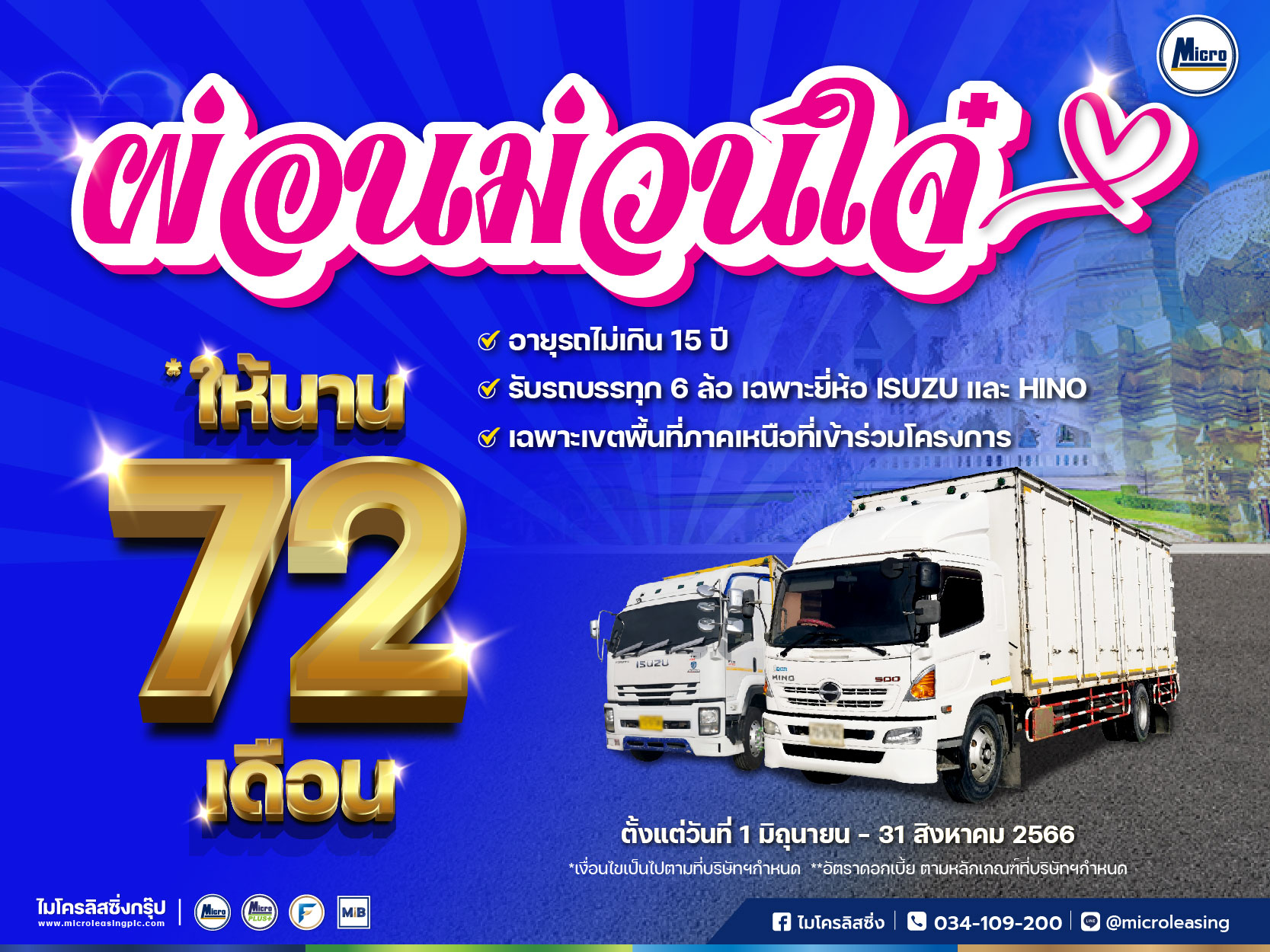 ผ่อนม่วนใจ๋ ให้นาน 72 เดือน สินเชื่อรถบรรทุกมือสอง 6 ล้อ