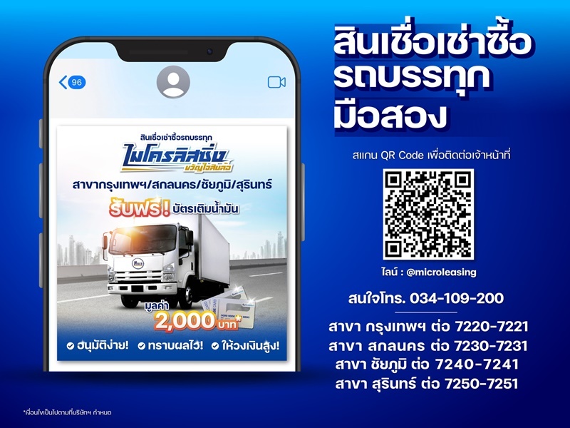 โปรโมชั่นวันนี้!! ไมโครลิสซิ่ง "ฉลองเปิดสาขาใหม่" ใจดี ให้ฟรี บัตรเติมน้ำมัน PTT มูลค่า 2,000.-